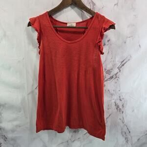 Anthropologie Top Womens XS Orange Tank Ruffle Scoop Longline Burnout Tla
